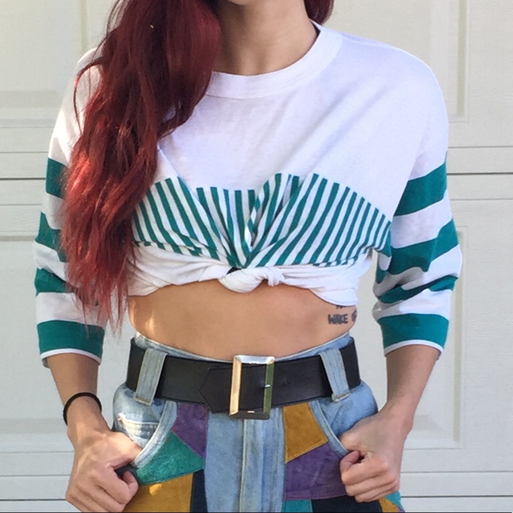 Jessica Scott crop 3/4 sleeve striped top